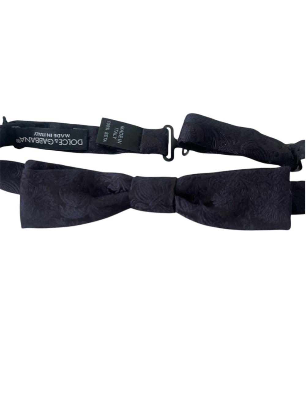 New Dolce & Gabbana Black Floral Jacquard Silk Bow Tie Adjustable Made In Italy